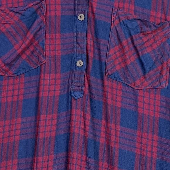 SO Long Sleeve Roll Tab Shirt Dress Pockets Size XL Red Blue Plaid - Picture 3 of 12
